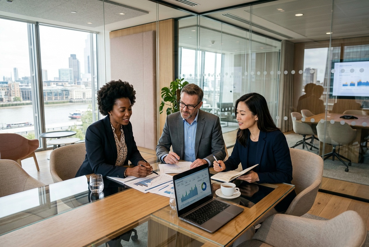 Advisors reviewing a funding strategy together